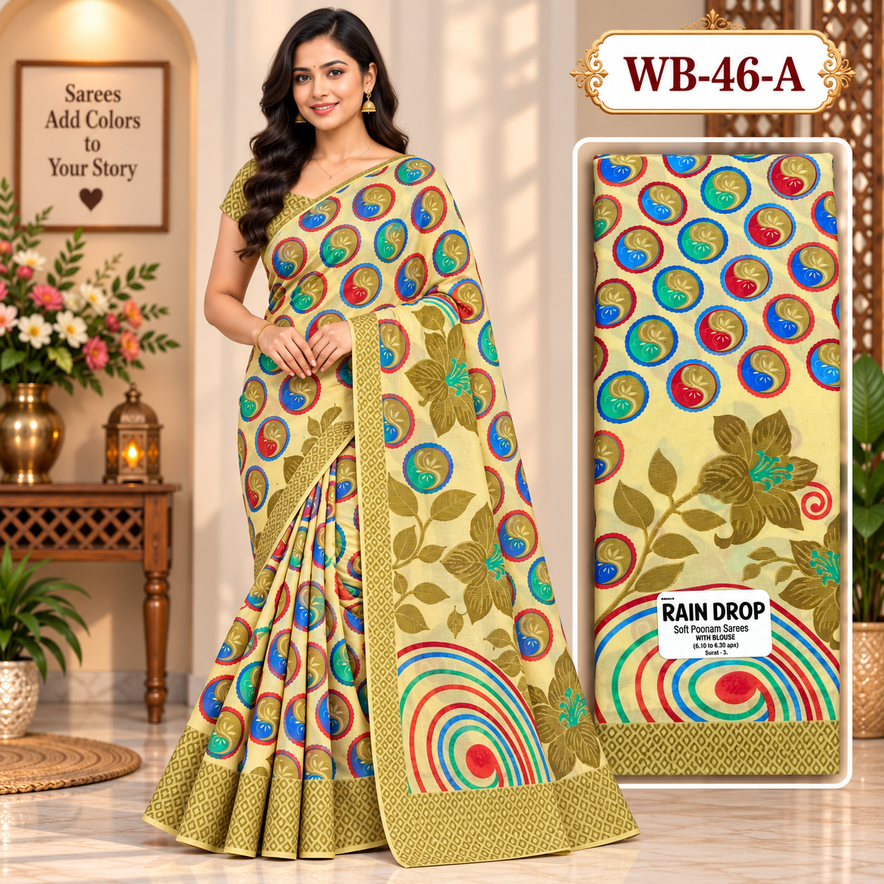 POONAM SAREES (with blouse )-RAIN DROP