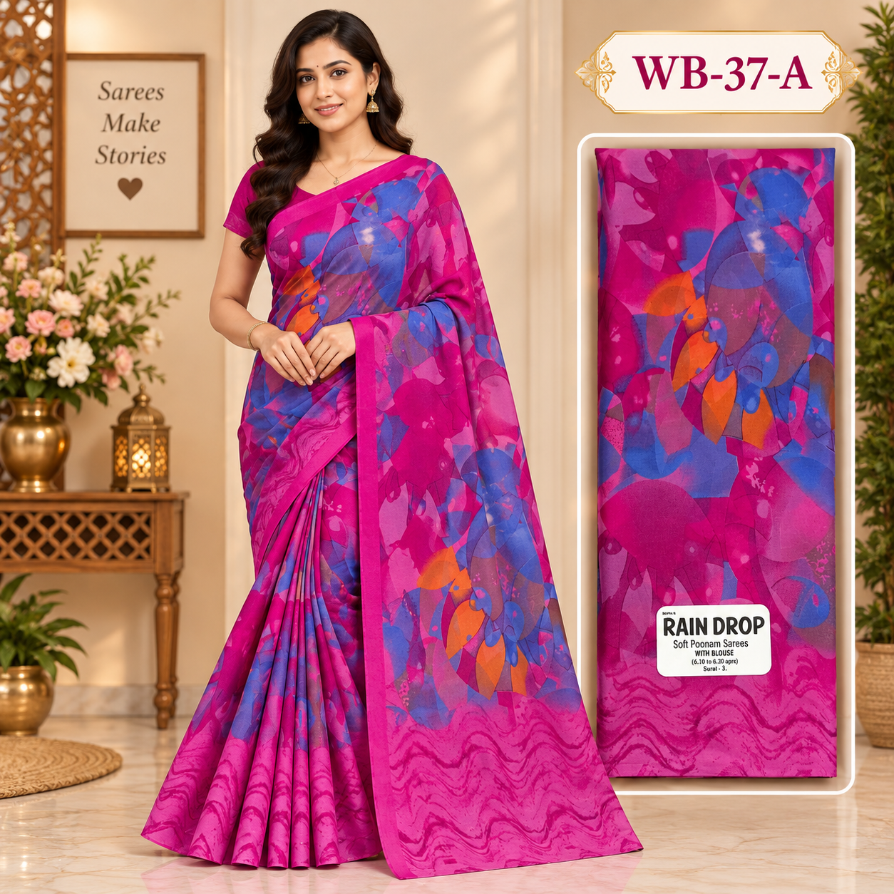 POONAM SAREES (with blouse )-RAIN DROP