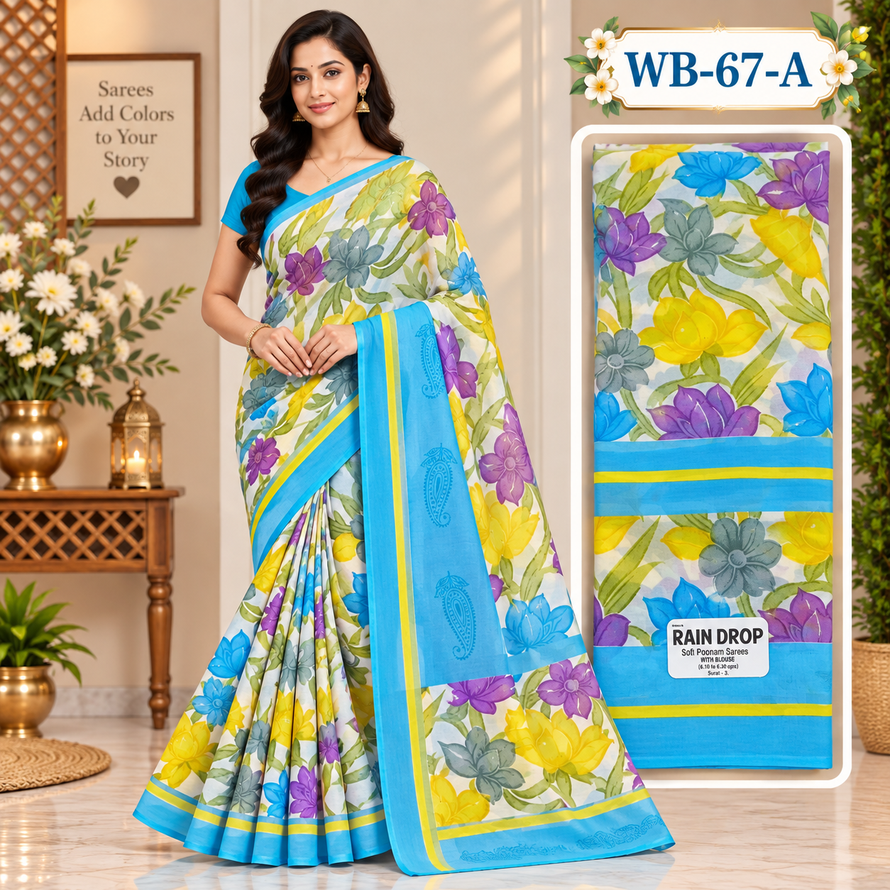 POONAM SAREES (with blouse )-RAIN DROP