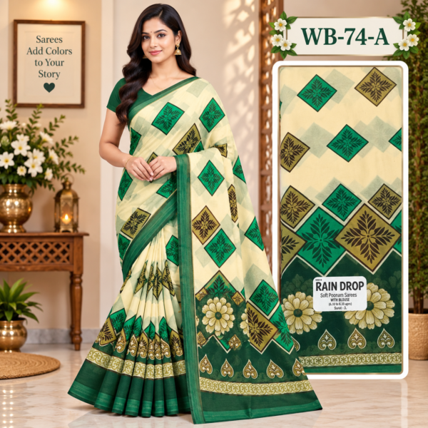 POONAM SAREES (with blouse )-RAIN DROP