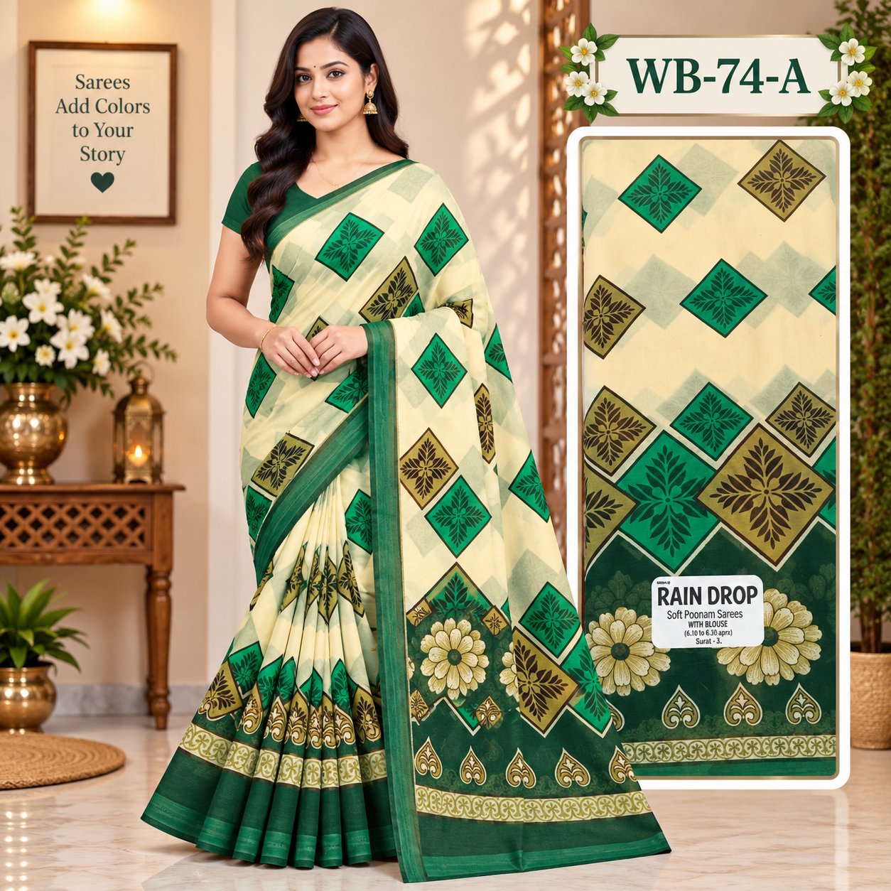 POONAM SAREES (with blouse )-RAIN DROP
