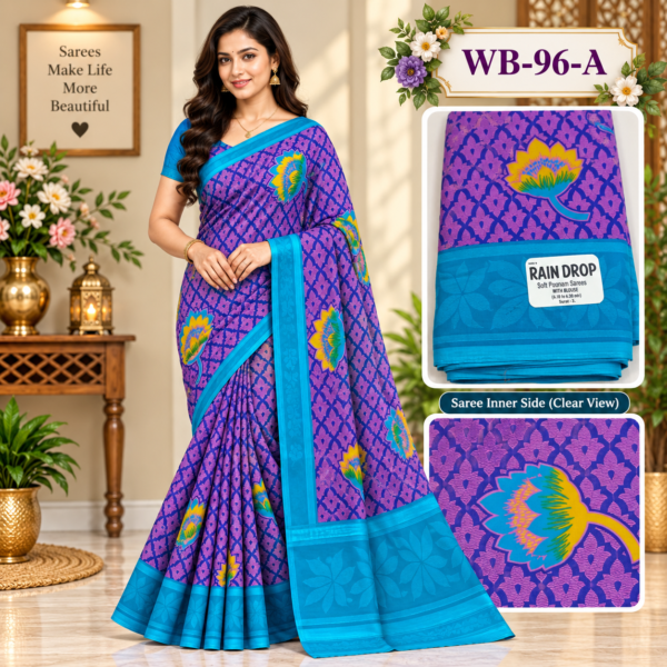 POONAM SAREES (with blouse )-RAIN DROP