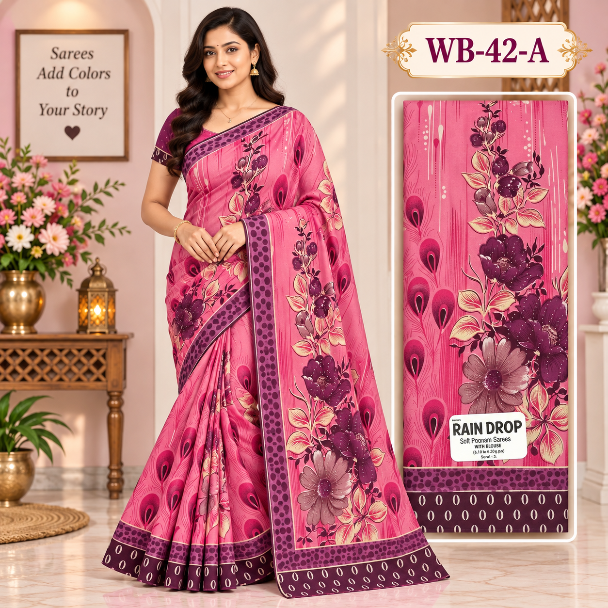 POONAM SAREES (with blouse )-RAIN DROP