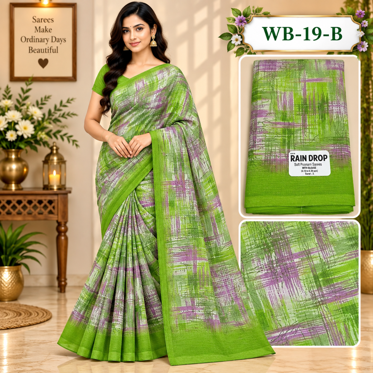 POONAM SAREES (with blouse )-RAIN DROP