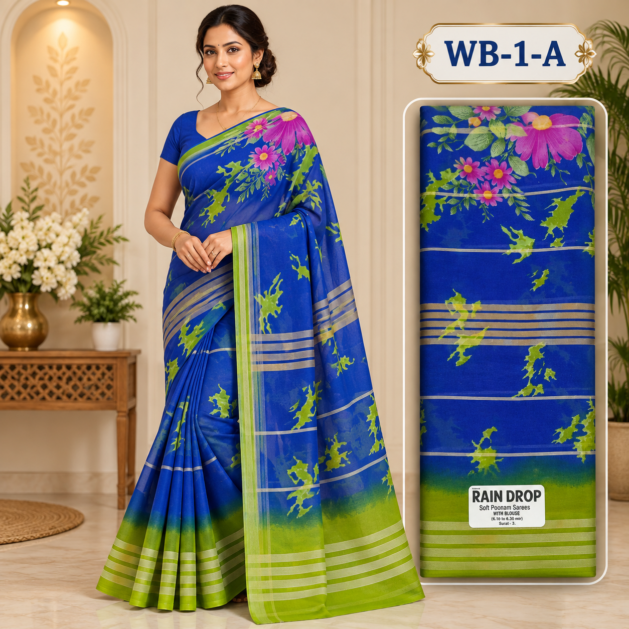 POONAM SAREES (with blouse )-RAIN DROP