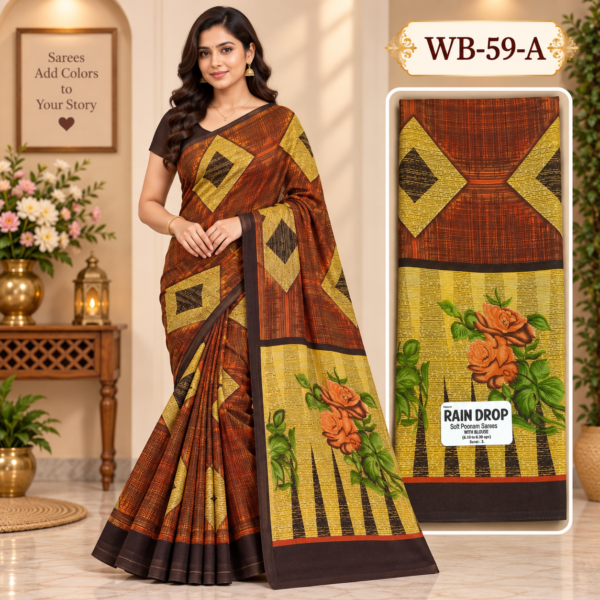 POONAM SAREES (with blouse )-RAIN DROP