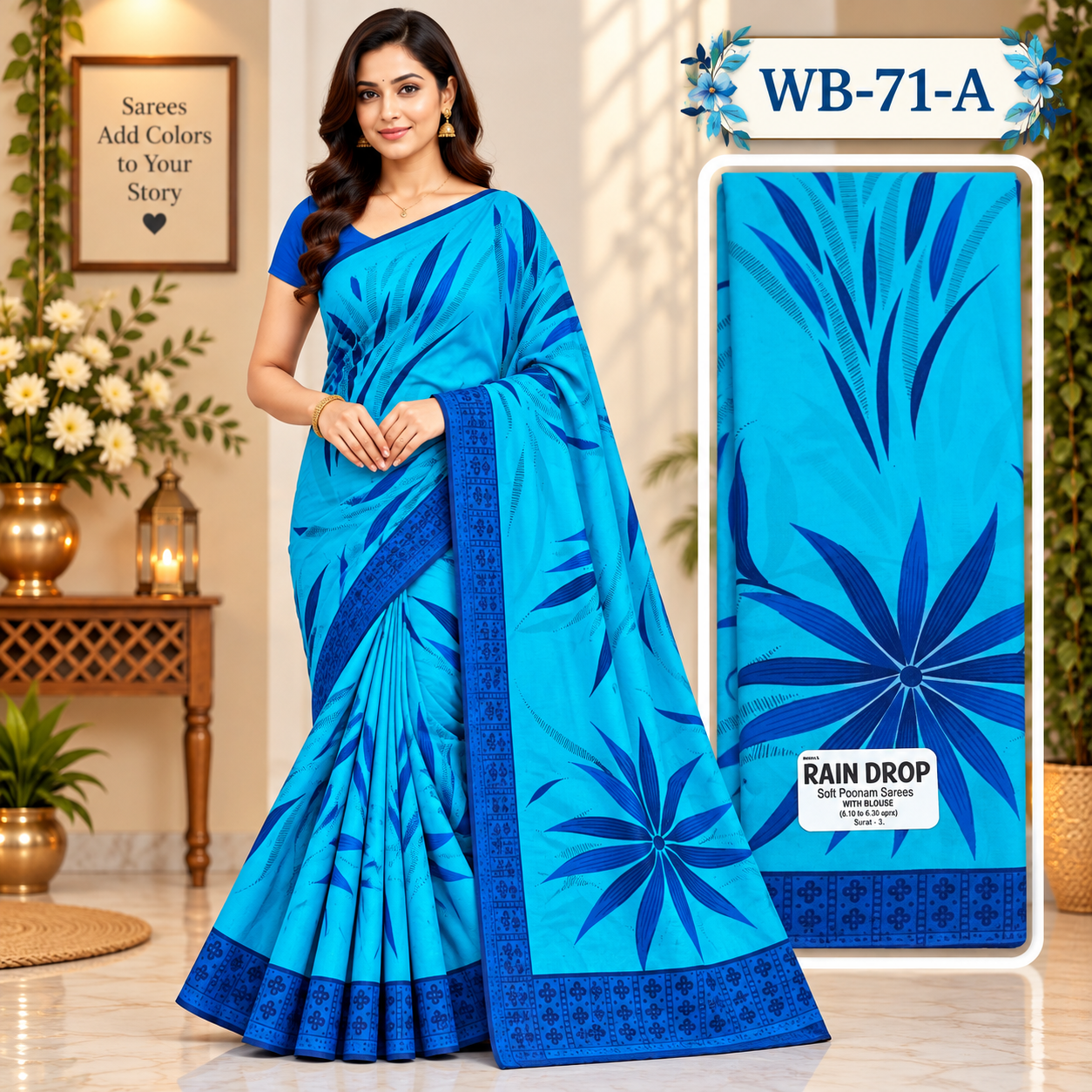 POONAM SAREES (with blouse )-RAIN DROP