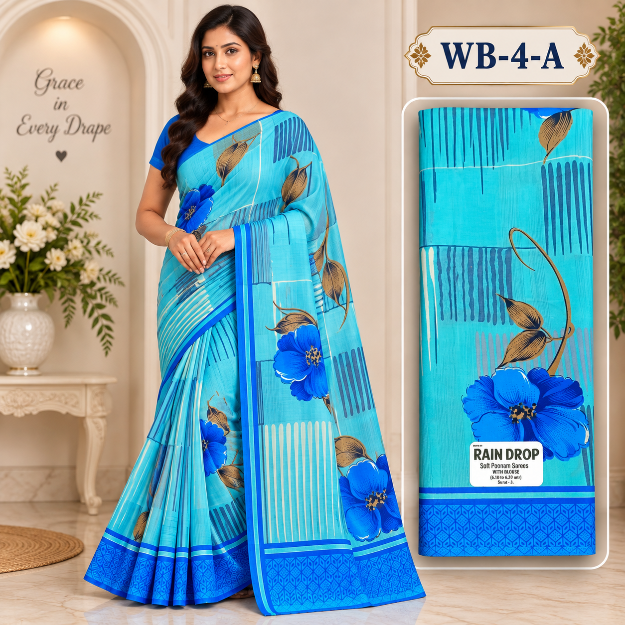 POONAM SAREES (with blouse )-RAIN DROP