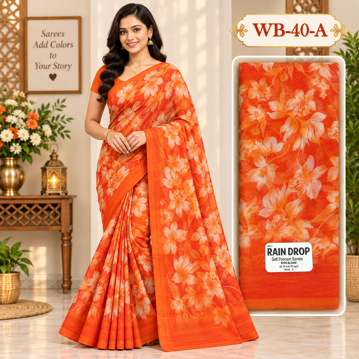 POONAM SAREES (with blouse )-RAIN DROP