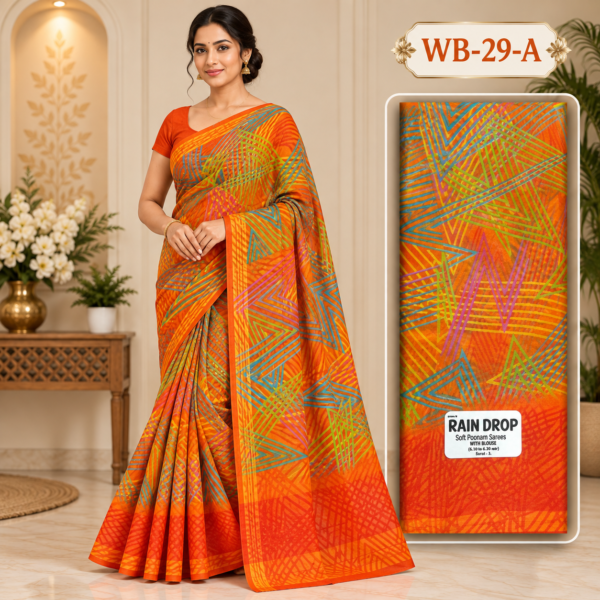POONAM SAREES (with blouse )-RAIN DROP