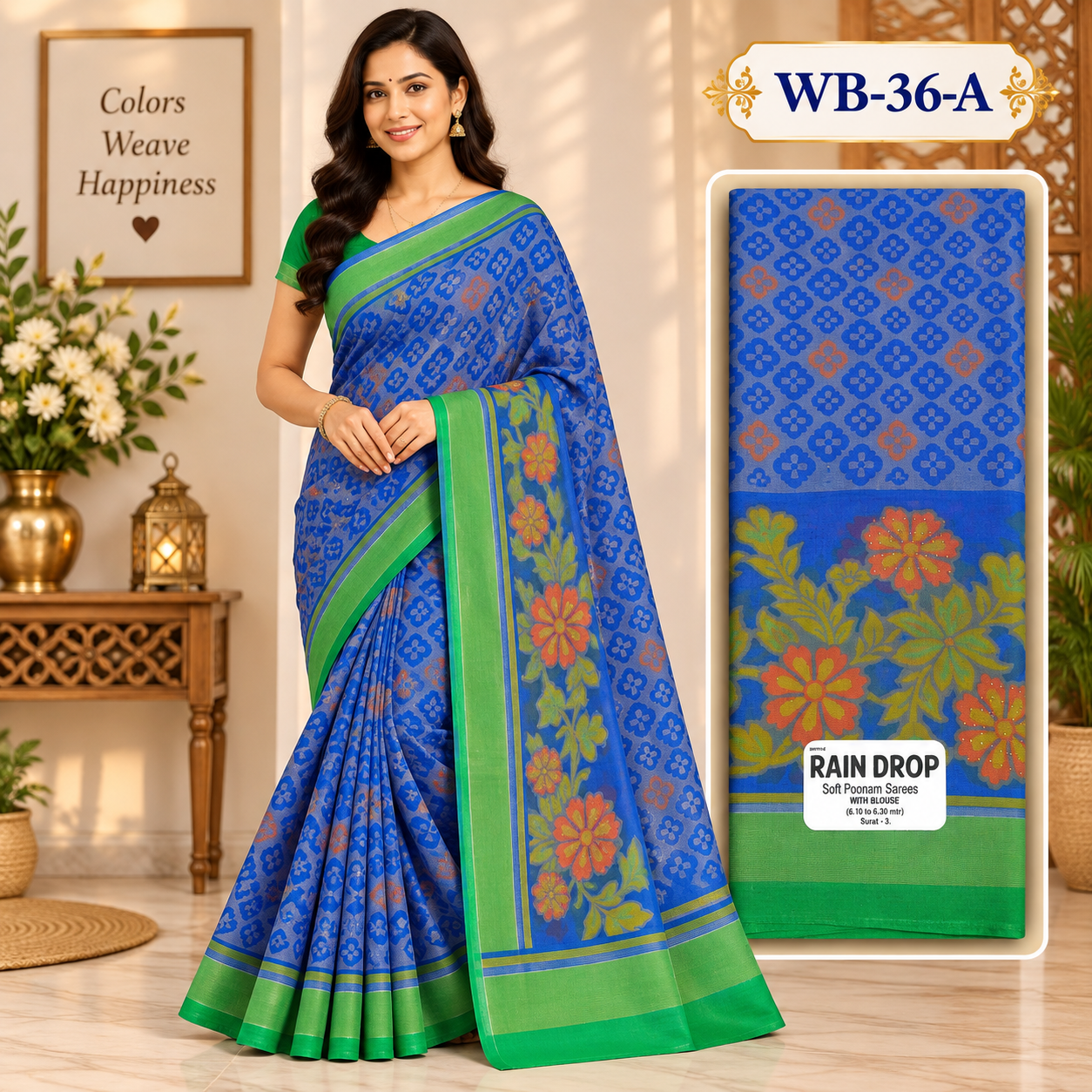 POONAM SAREES (with blouse )-RAIN DROP