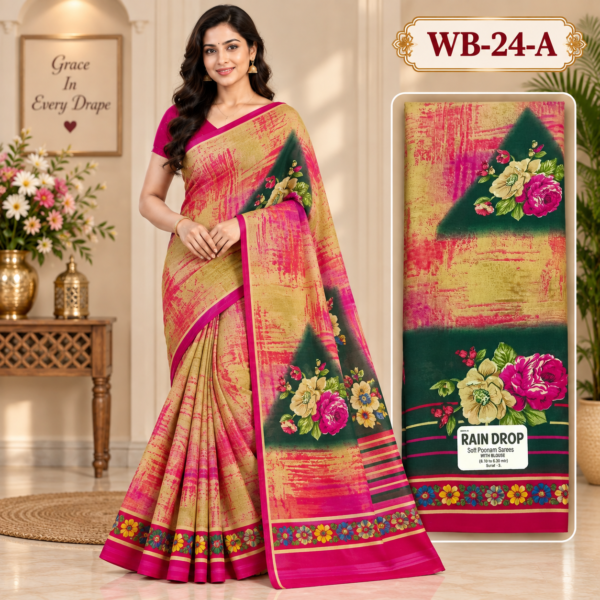 POONAM SAREES (with blouse )-RAIN DROP