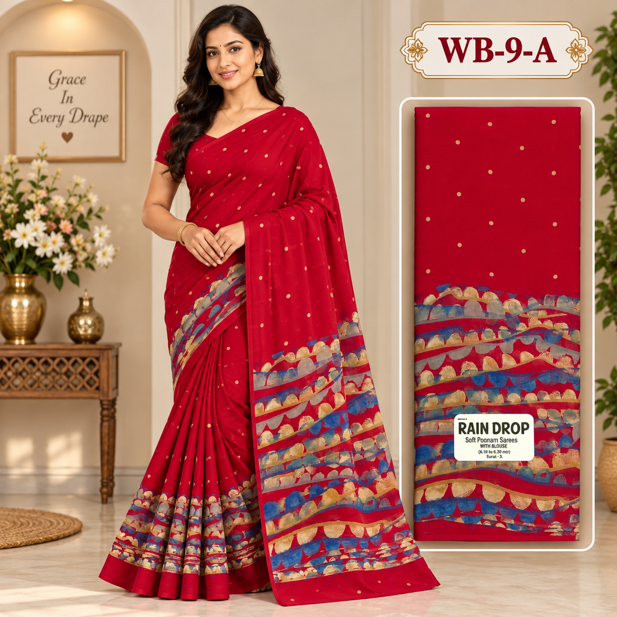 POONAM SAREES (with blouse )-RAIN DROP
