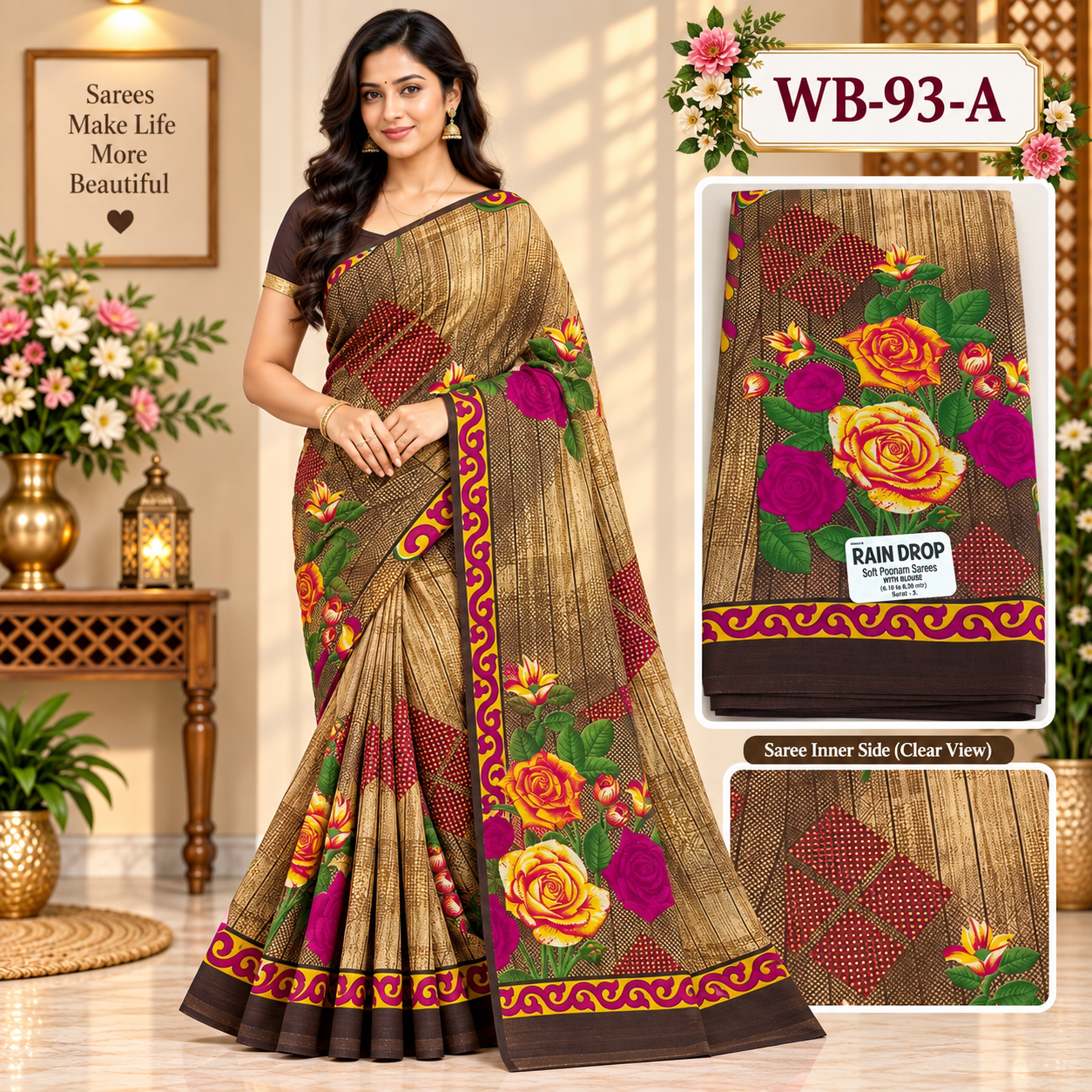 POONAM SAREES (with blouse )-RAIN DROP