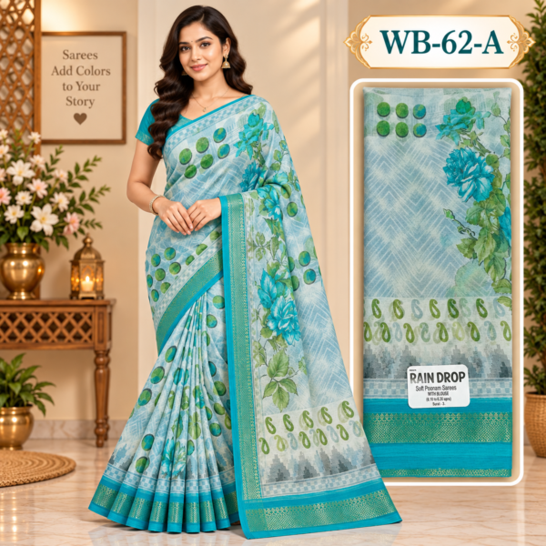 POONAM SAREES (with blouse )-RAIN DROP