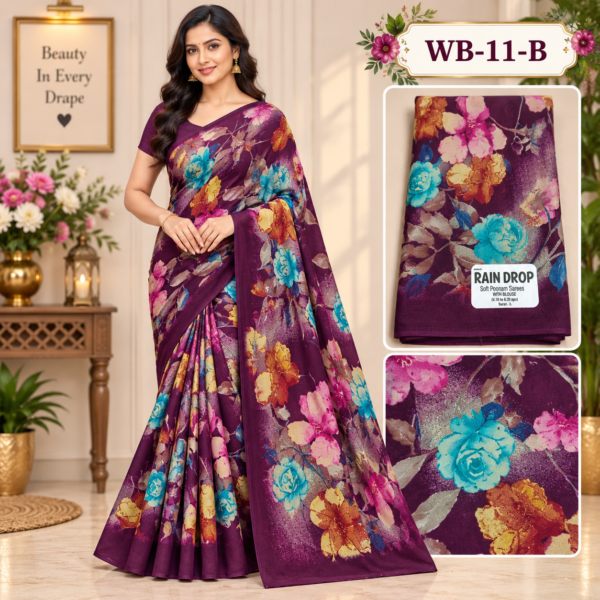 POONAM SAREES (with blouse )-RAIN DROP