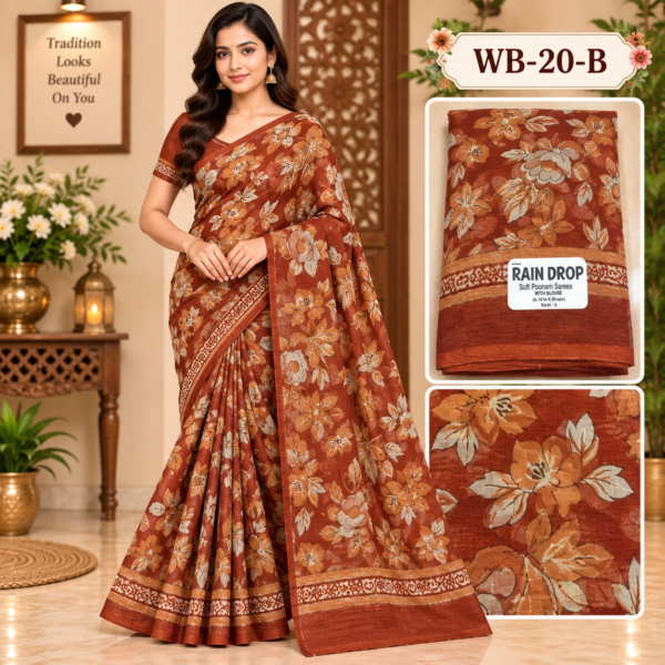 POONAM SAREES (with blouse )-RAIN DROP