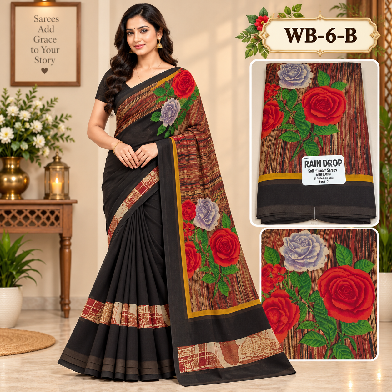 POONAM SAREES (with blouse )-RAIN DROP