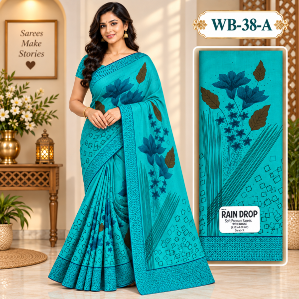 POONAM SAREES (with blouse )-RAIN DROP