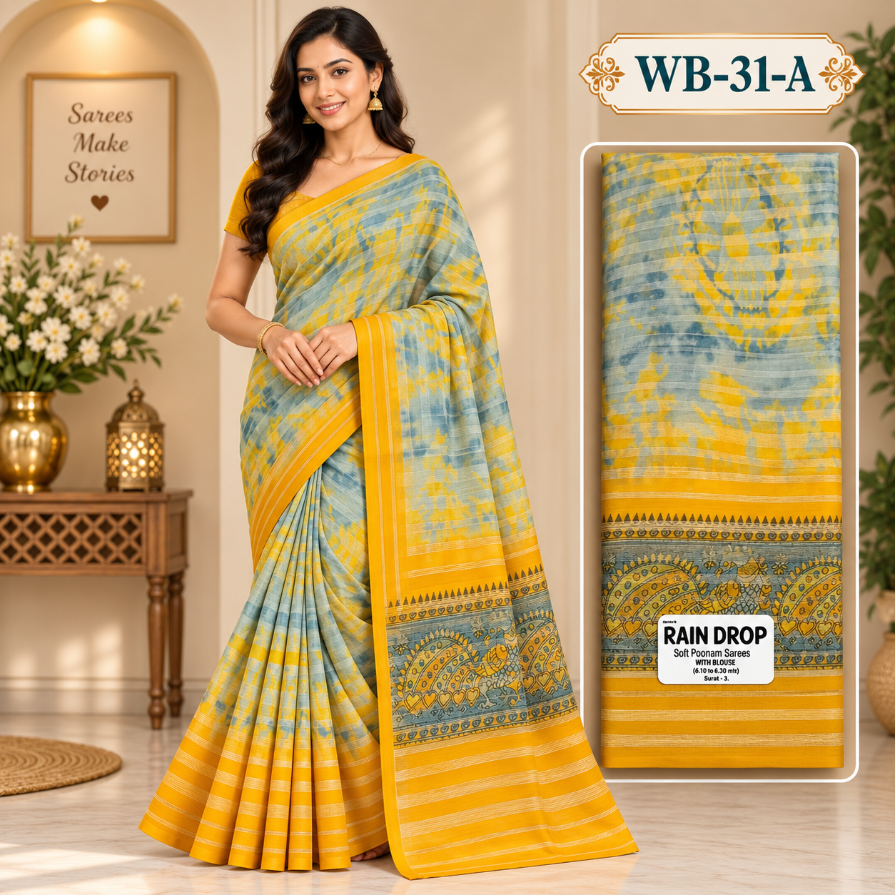 POONAM SAREES (with blouse )-RAIN DROP
