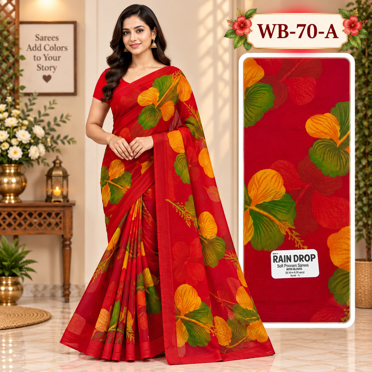 POONAM SAREES (with blouse )-RAIN DROP