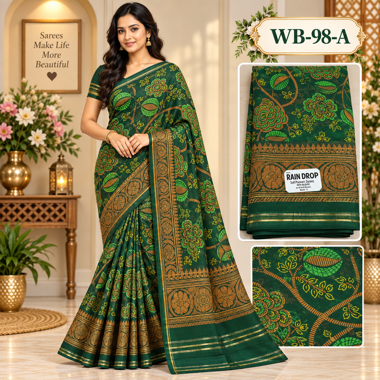 POONAM SAREES (with blouse )-RAIN DROP