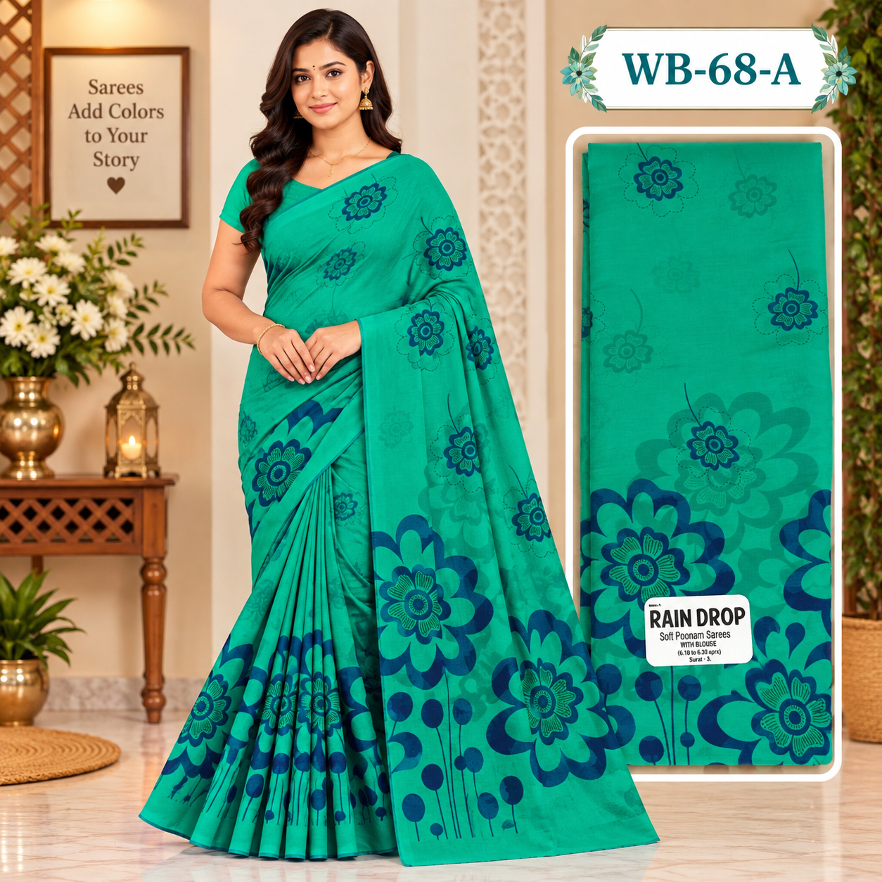 POONAM SAREES (with blouse )-RAIN DROP