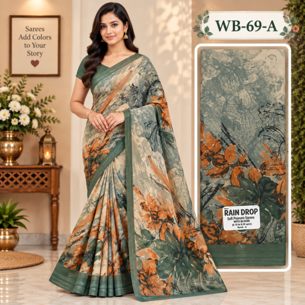 POONAM SAREES (with blouse )-RAIN DROP