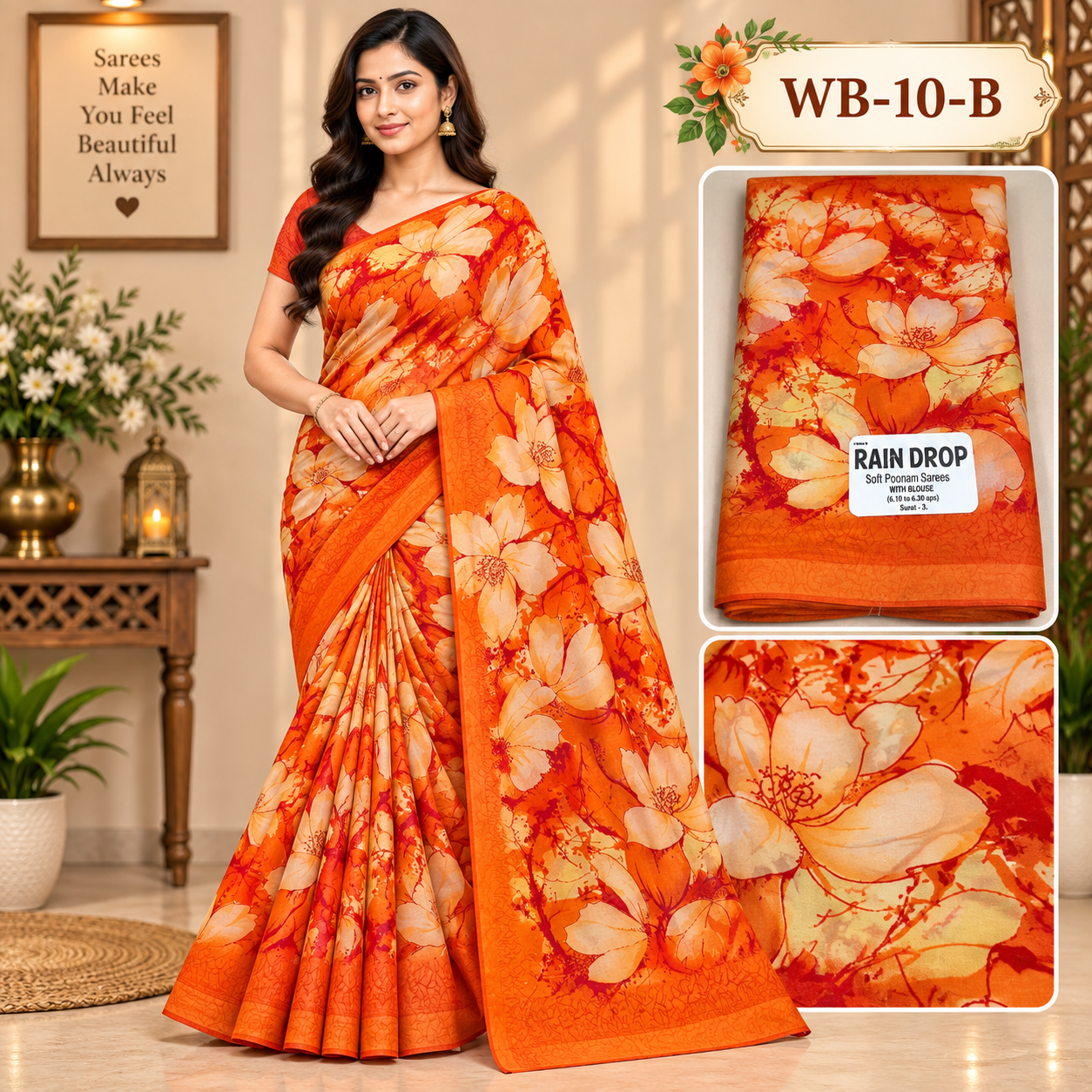 POONAM SAREES (with blouse )-RAIN DROP