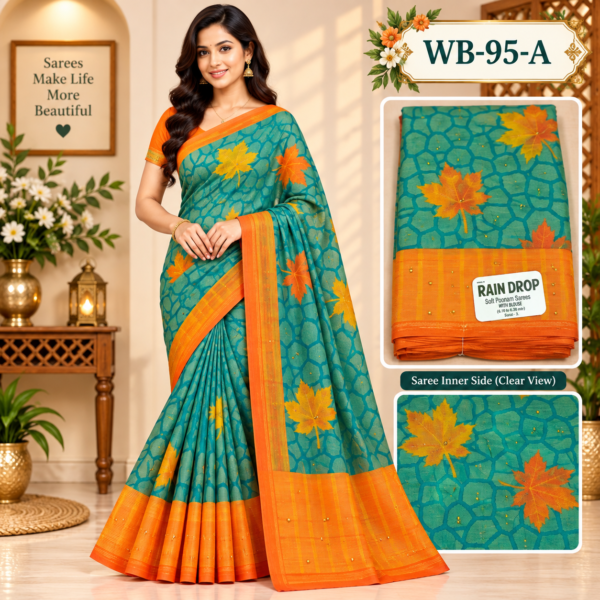 POONAM SAREES (with blouse )-RAIN DROP