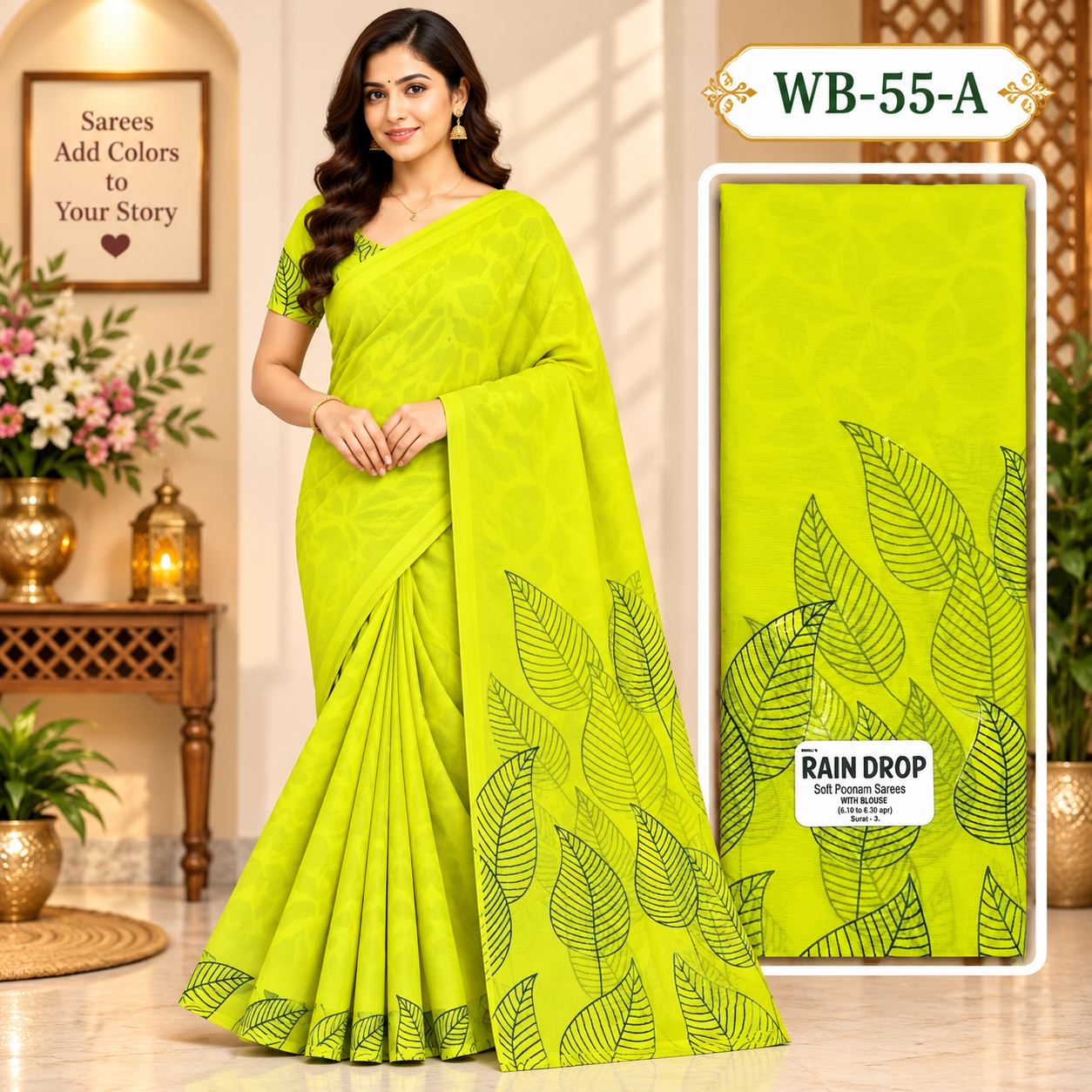 POONAM SAREES (with blouse )-RAIN DROP