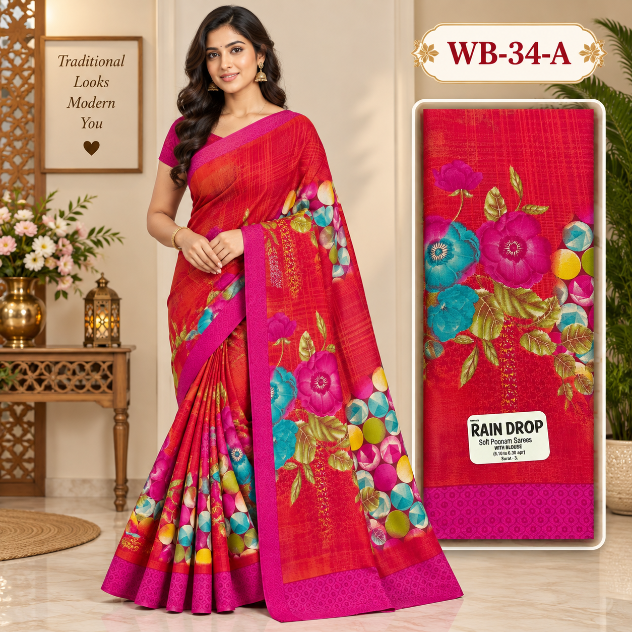 POONAM SAREES (with blouse )-RAIN DROP
