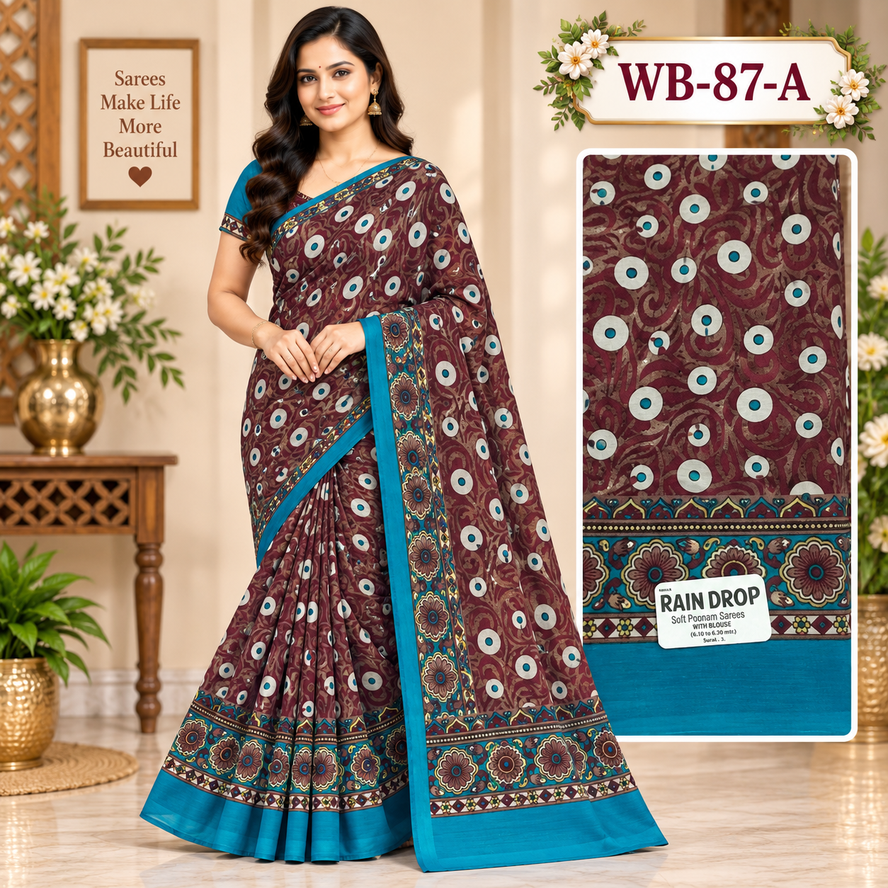 POONAM SAREES (with blouse )-RAIN DROP