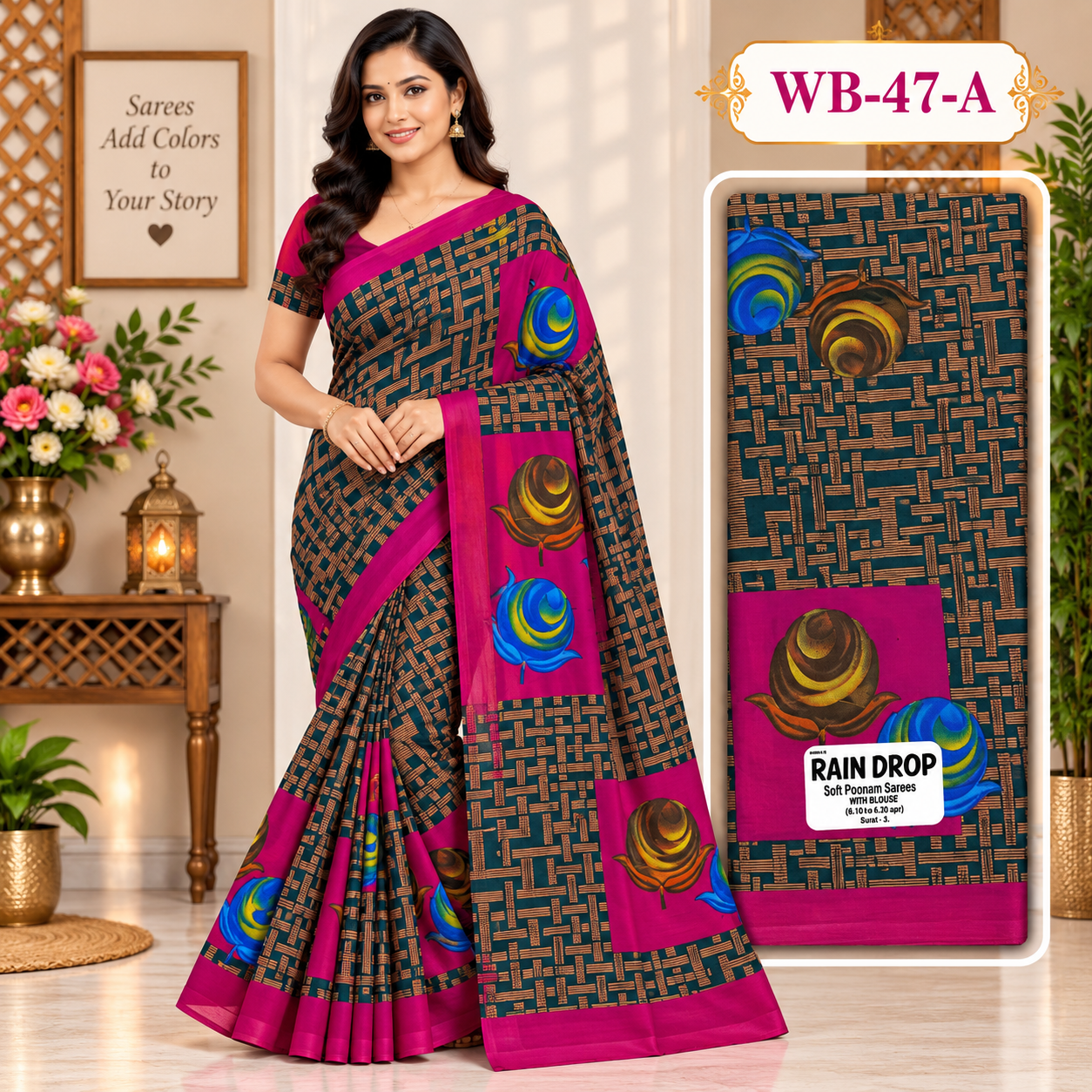 POONAM SAREES (with blouse )-RAIN DROP