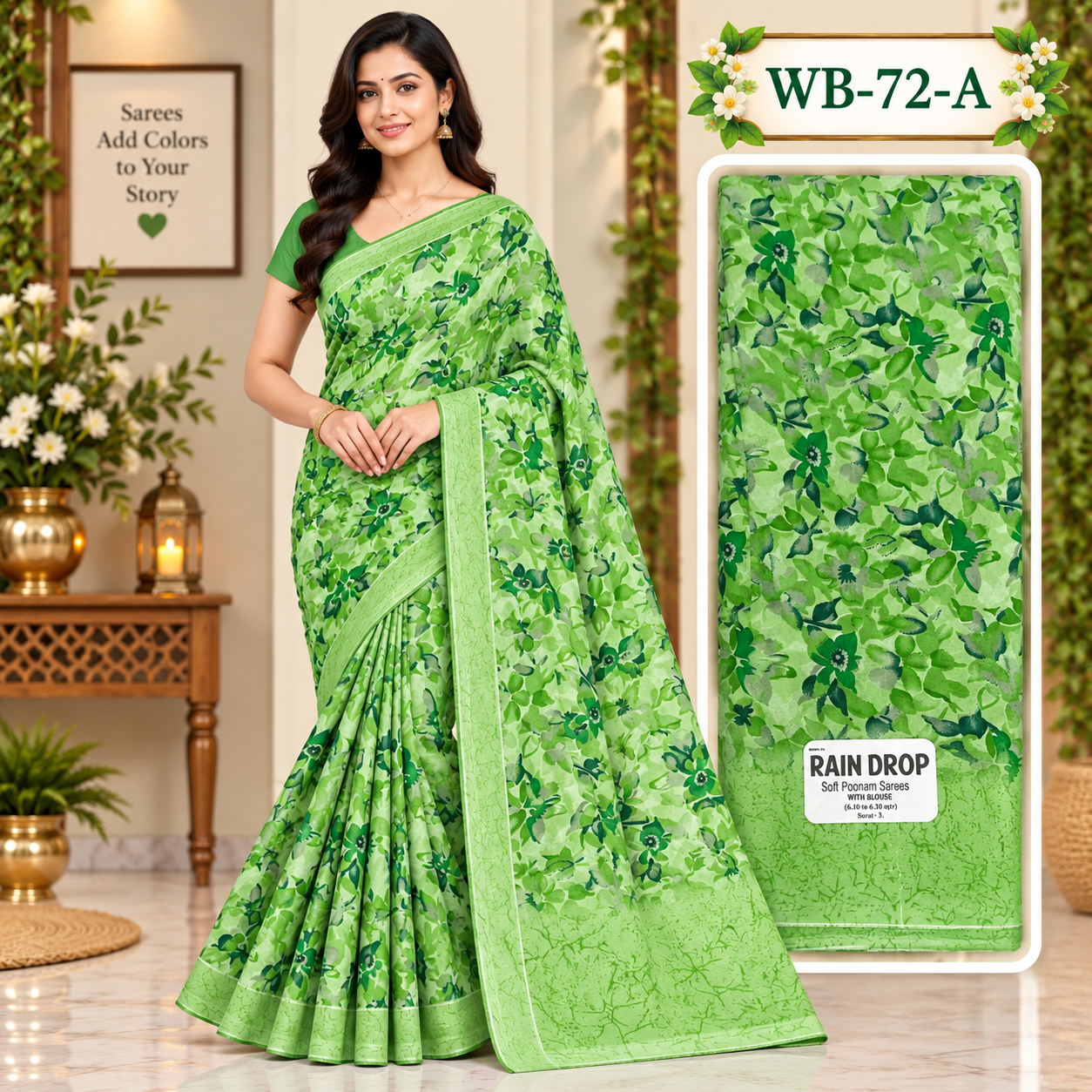 POONAM SAREES (with blouse )-RAIN DROP