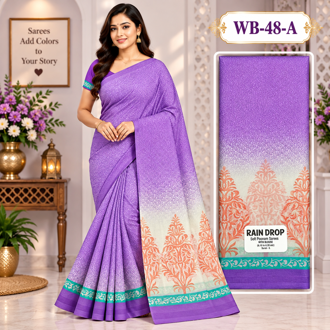 POONAM SAREES (with blouse )-RAIN DROP