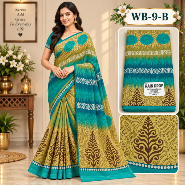 POONAM SAREES (with blouse )-RAIN DROP