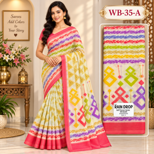 POONAM SAREES (with blouse )-RAIN DROP