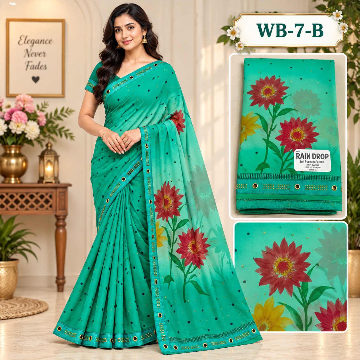 POONAM SAREES (with blouse )-RAIN DROP
