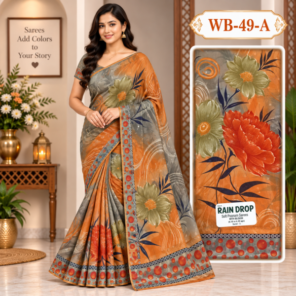 POONAM SAREES (with blouse )-RAIN DROP