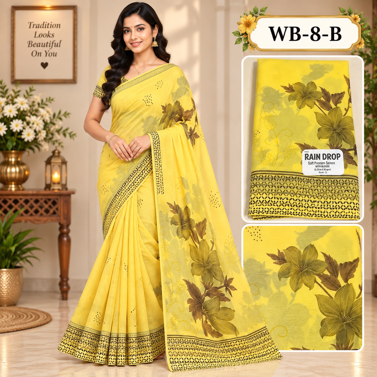 POONAM SAREES (with blouse )-RAIN DROP