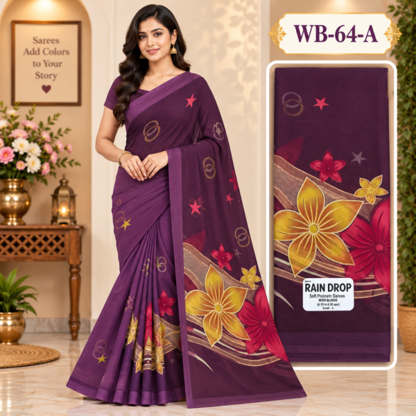 POONAM SAREES (with blouse )-RAIN DROP