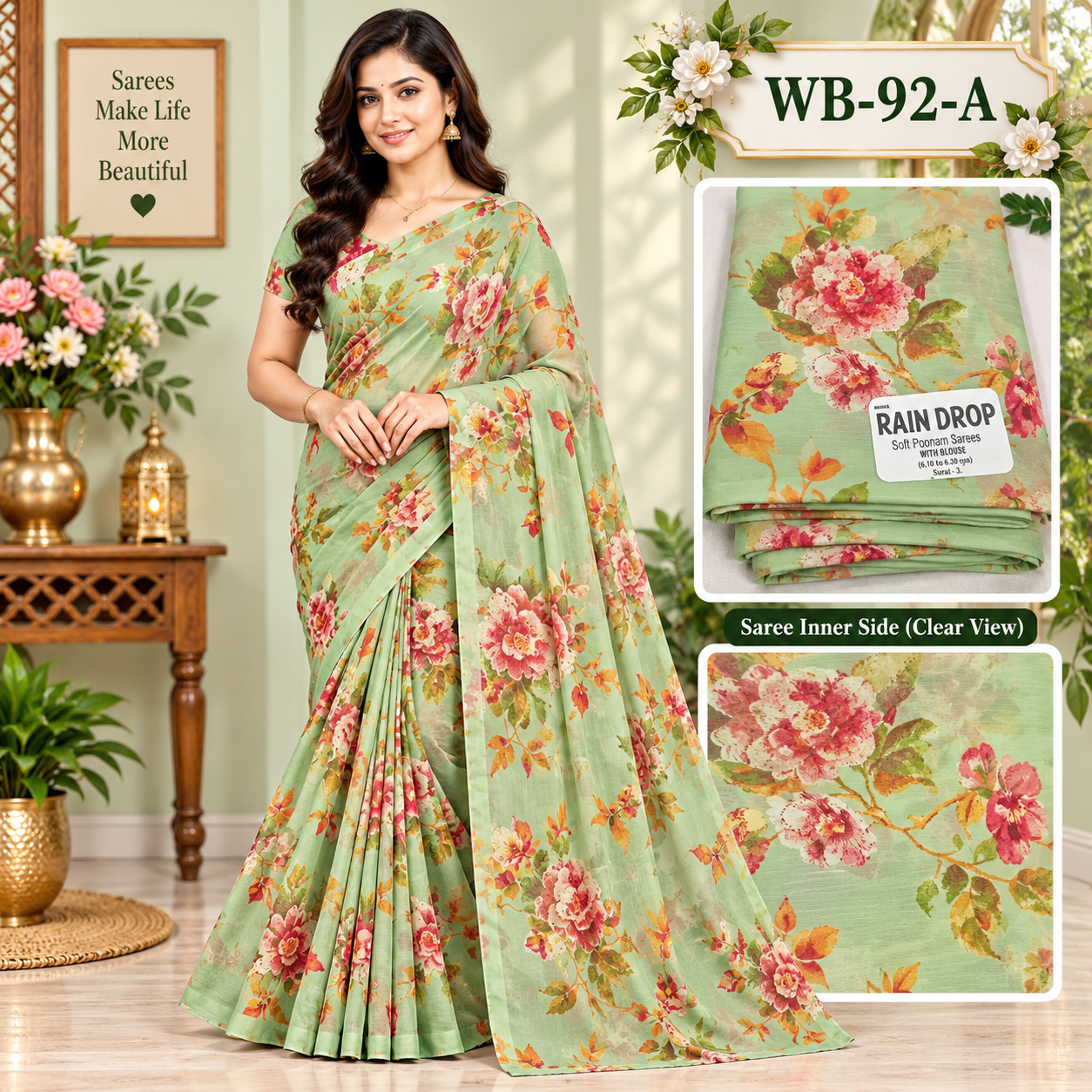 POONAM SAREES (with blouse )-RAIN DROP