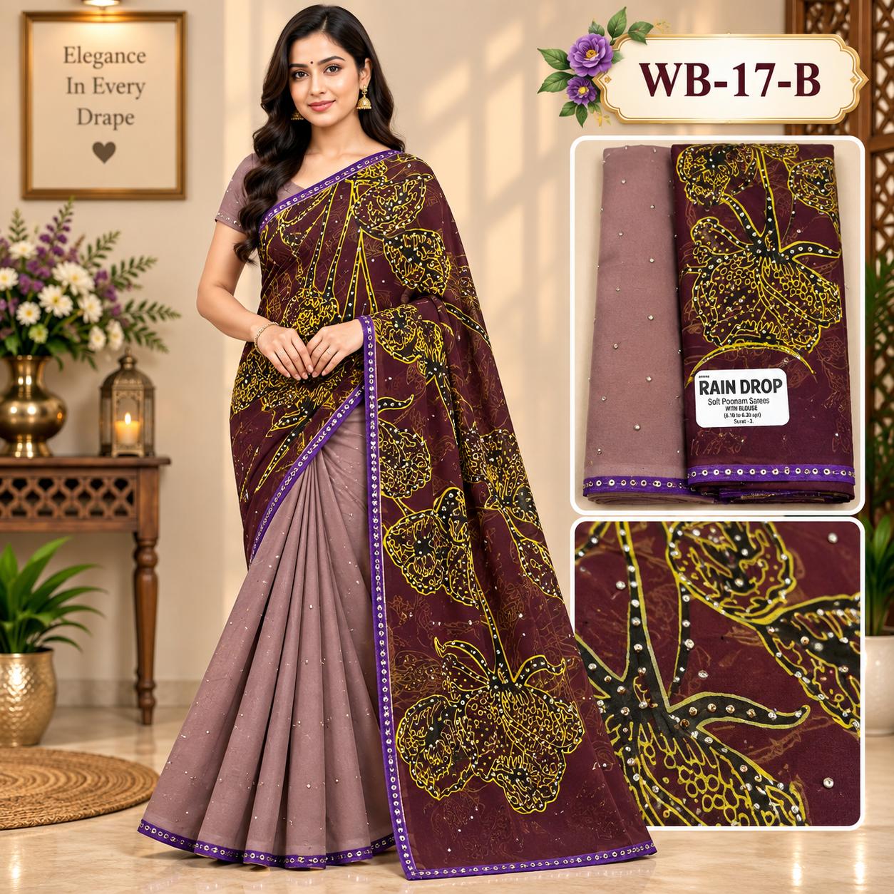 POONAM SAREES (with blouse )-RAIN DROP