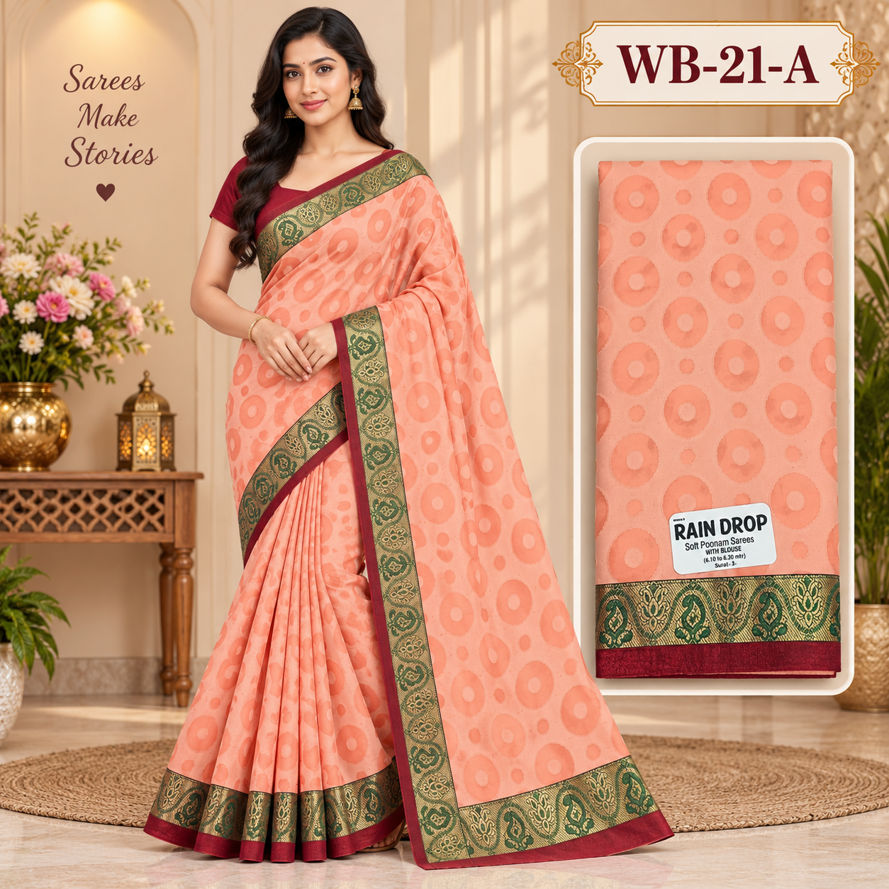 POONAM SAREES (with blouse )-RAIN DROP