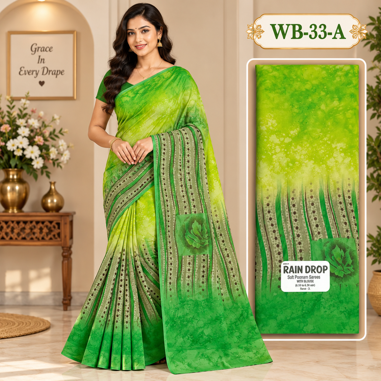 POONAM SAREES (with blouse )-RAIN DROP