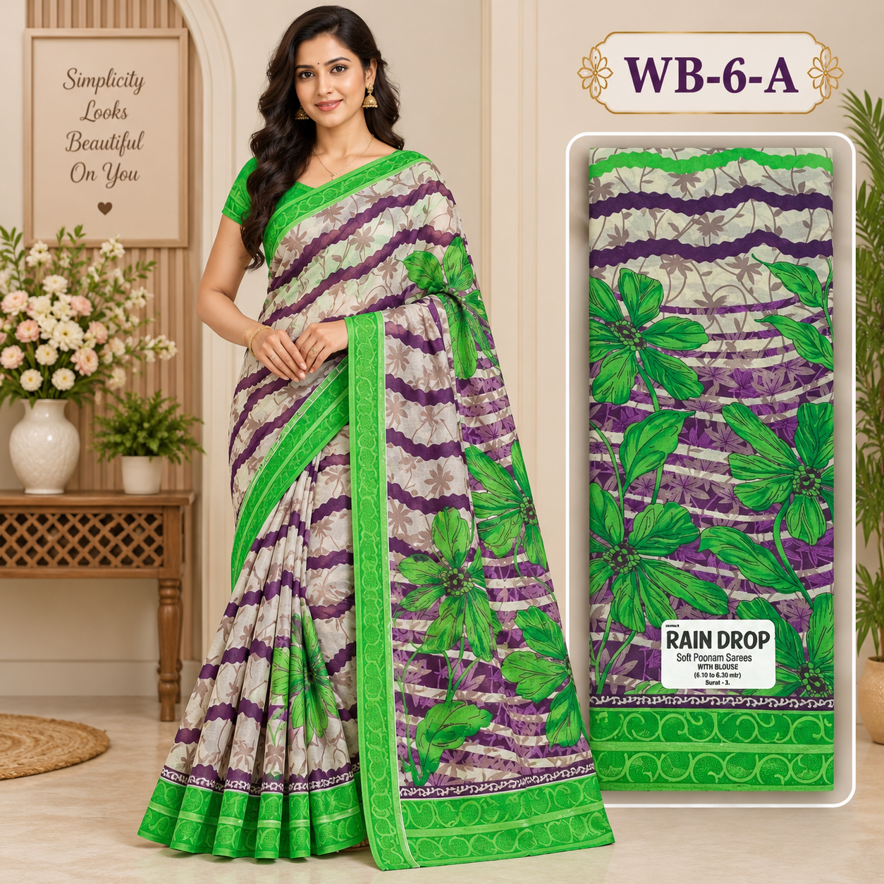 POONAM SAREES (with blouse )-RAIN DROP